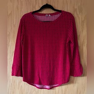 Pink and Black Polka Dot Top with 3/4 Tulip Sleeve